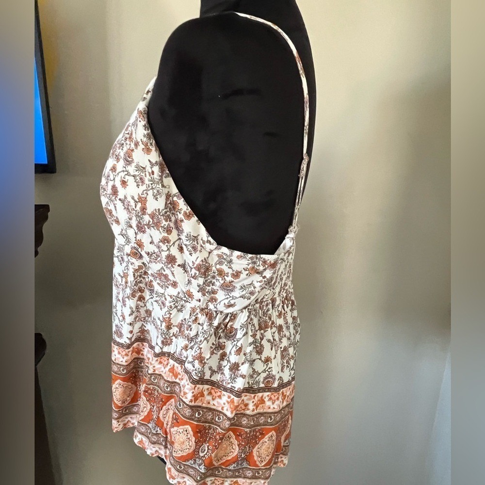 NO BOUNDARIES Floral Cami Babydoll Tank Top Womens XL 15-17 White Boho Summer - Picture 3 of 6